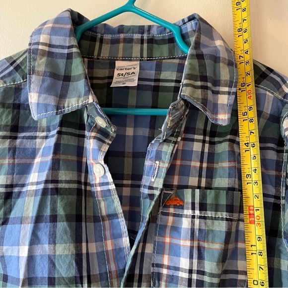 🌼 5/$25 Carter’s Boys Plaid Button-Up Shirt 5T Long Sleeve Blue Green - Picture 6 of 10